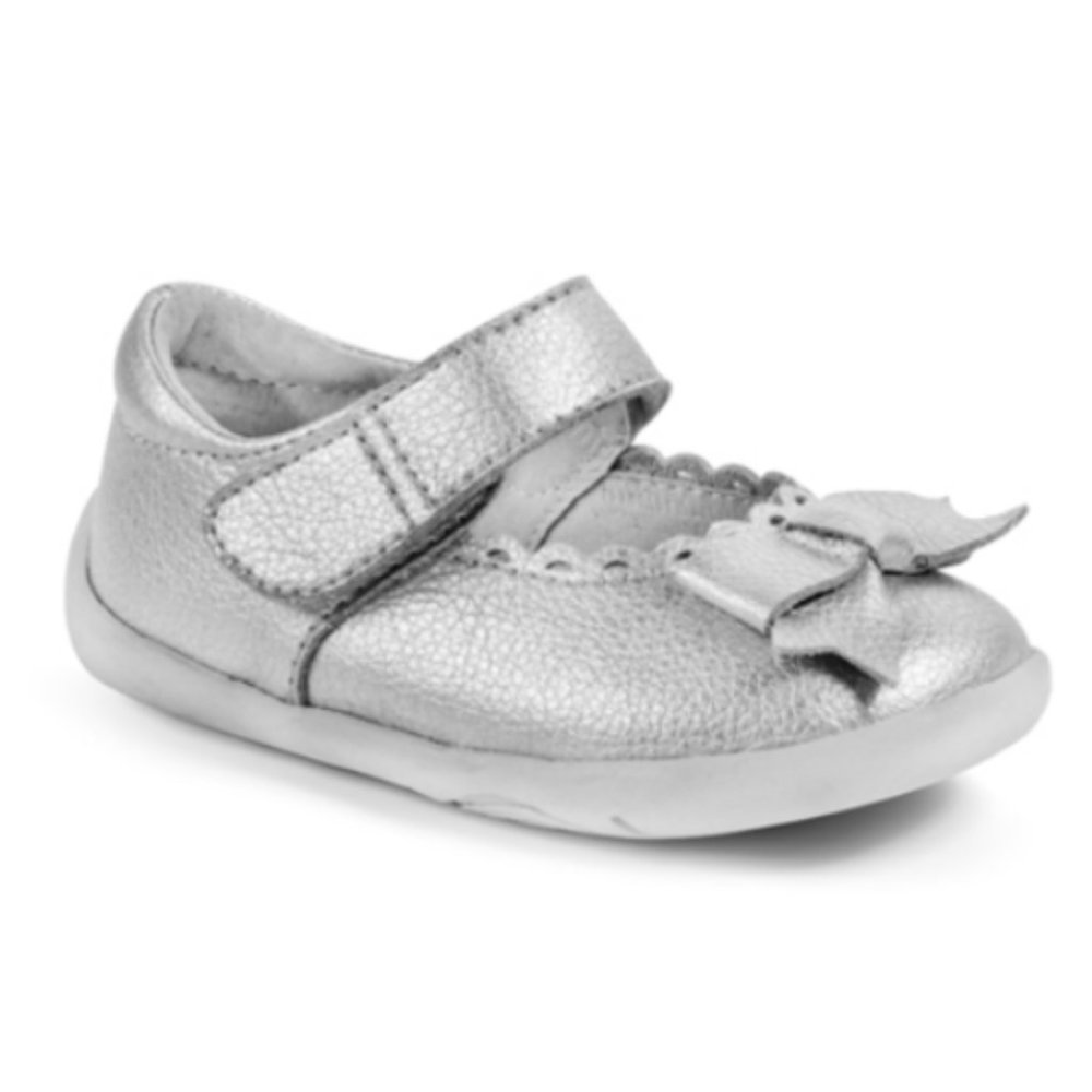 NEW pediped Grip n Go Baby Betty Silver 3D Bow Scalloped Lace MJ Dress Flat